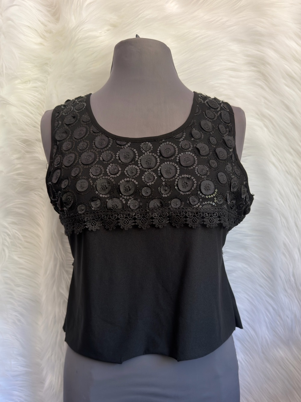Simply Couture Black Whimsigoth Lace Sequin Tank Top - Size M (No Tag)